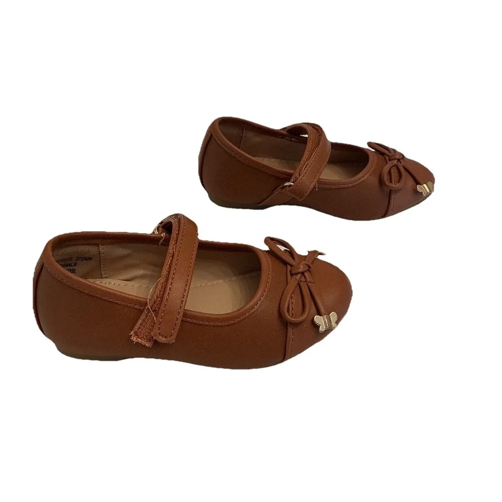 Girls Sugar Brown Mary Jane Dress Shoes Butterfly Bows - Toddler Size 6
